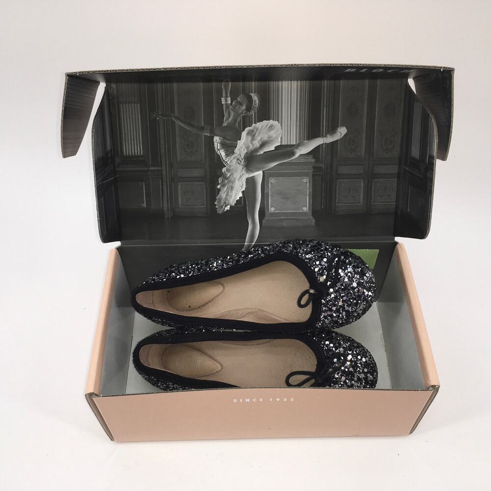 Bloch Helia Girls Sparkle Ballet Flats Shoe US 10 EU28 Silver Black Leather Sole